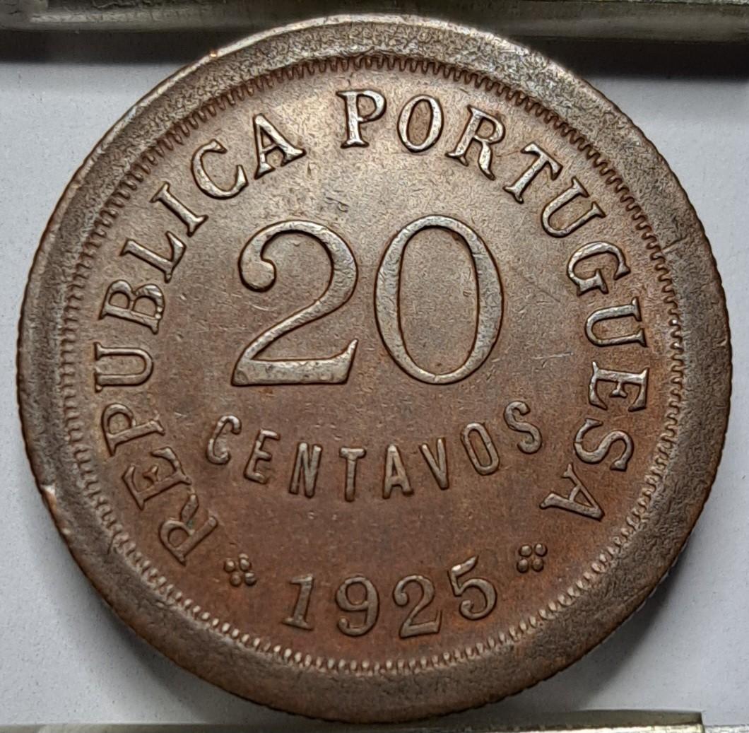 Portugalija 20 Sentavų 1925 KM#574 Bronza (6721)