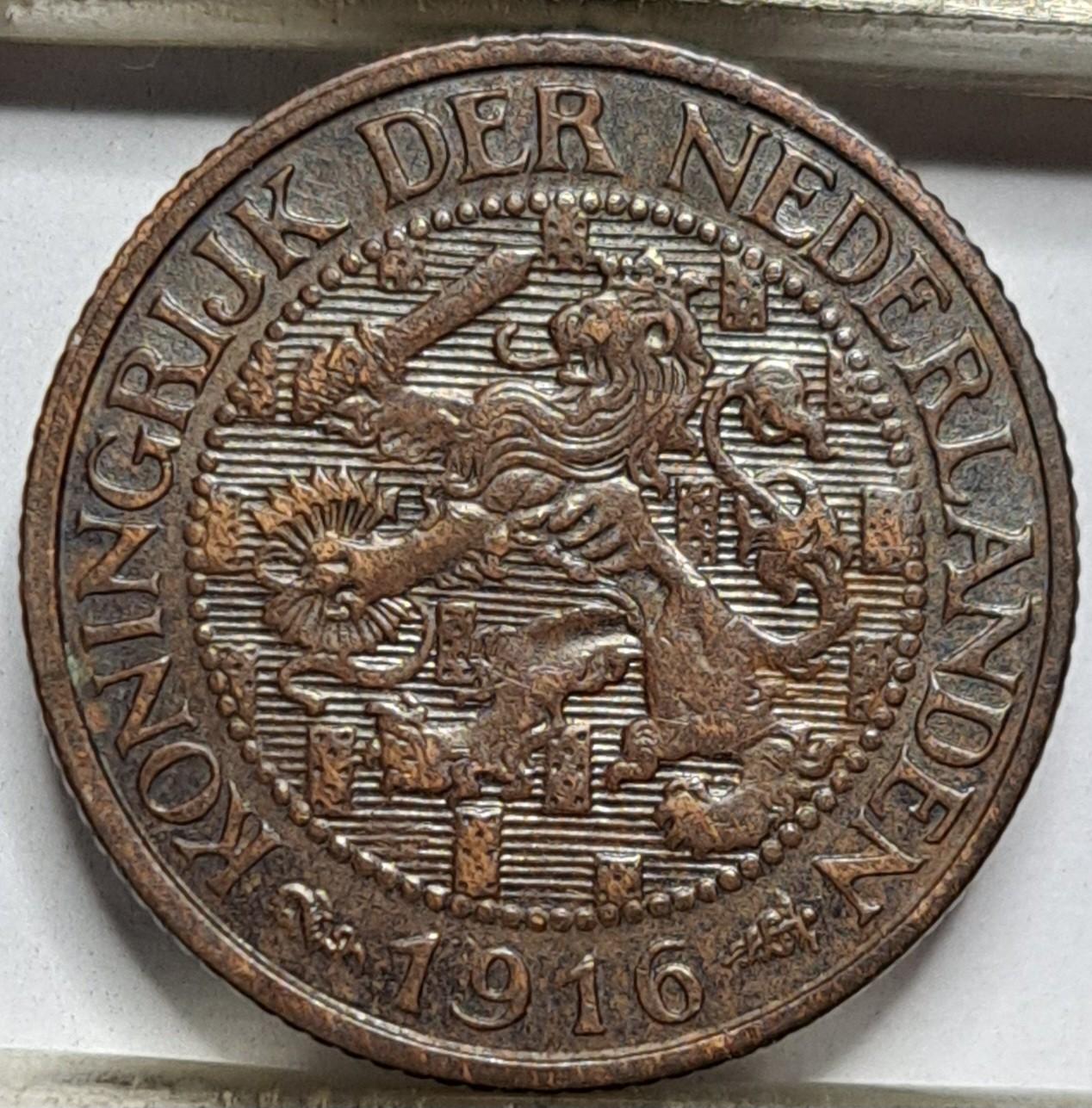 Nyderlandai 1 Centas 1916 KM#152 Bronza (6729)
