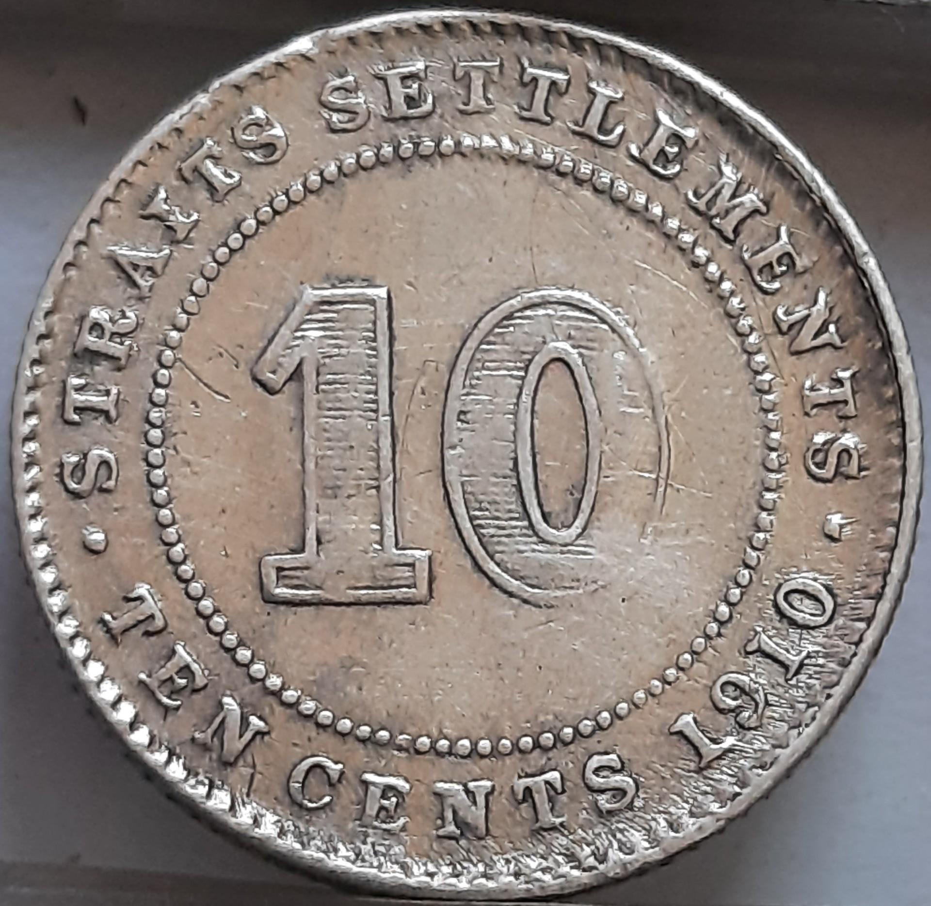 Sąsiaurio Gyvenvietės 10 Centų 1910 KM#21a (6066)
