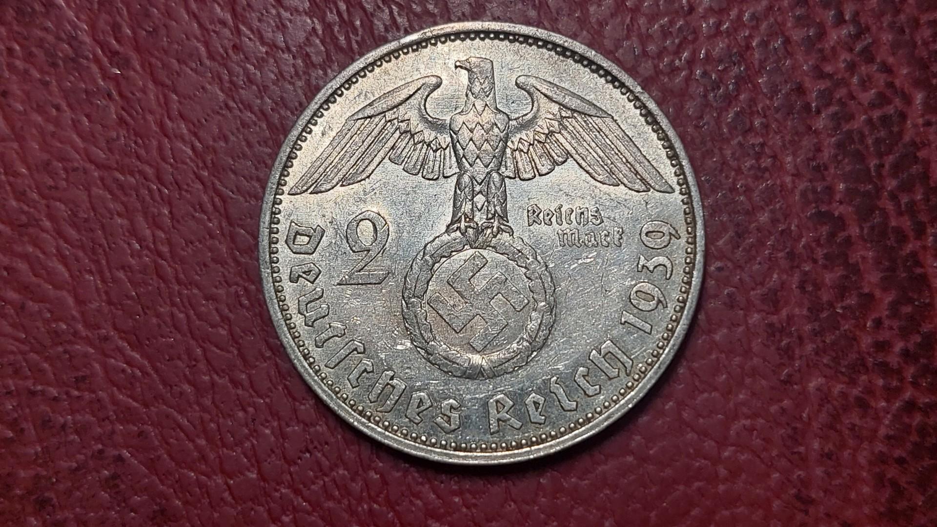 Trečiasis Reichas 2 reichsmarkės, 1939A KM# 93 AG