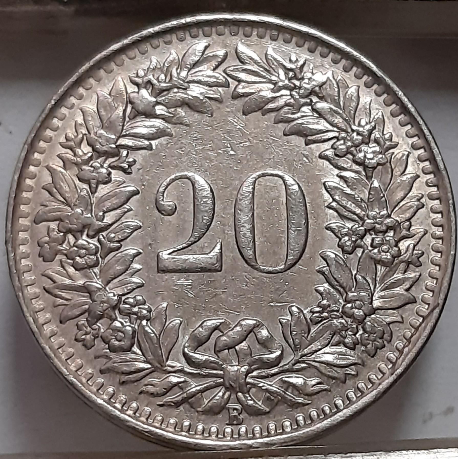 Švecarija 20 Rapenų 1950 KM#29a (6181)