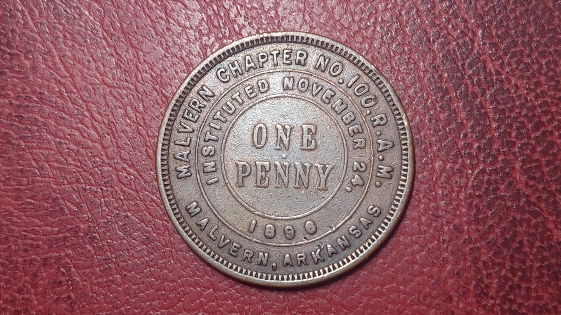 One Penny Arkansas Masonic 1896 coin
