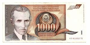 Jugoslavija. 1000 dinarų ( 1990 ) XF+