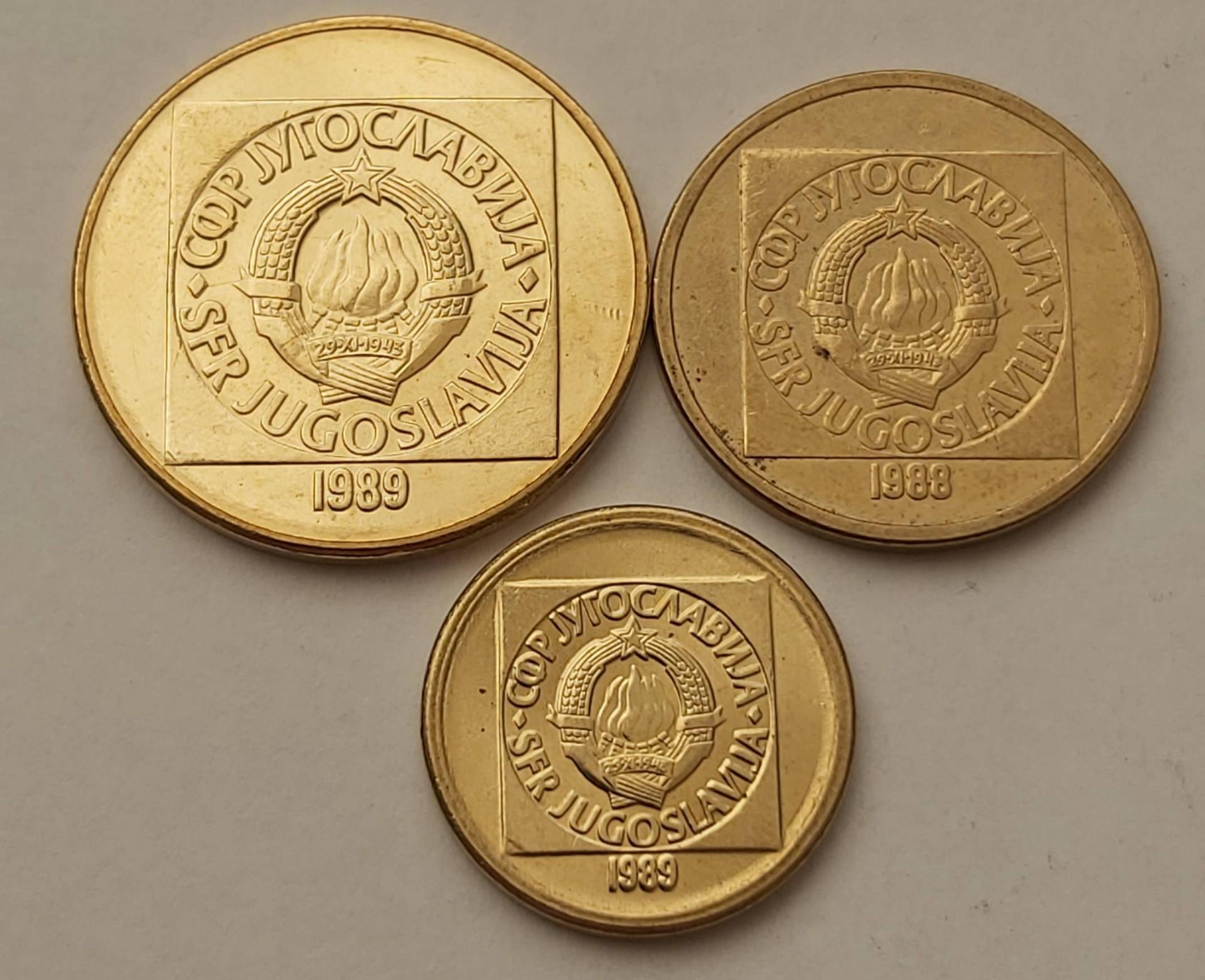 JUGOSLAVIJA 1988 - 1989 m. 3 monetų rinkinukas