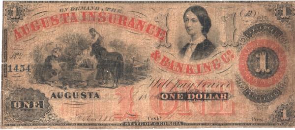Kupčius aukcionas - USA 1 DOLLAR 1861 AUGUSTA INSURANCE AND BANKING CO.