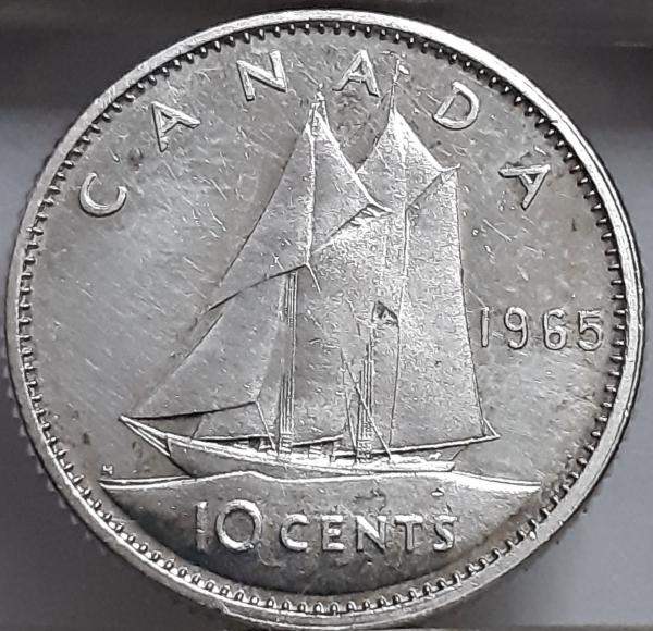 Kanada 10 Centų 1965 KM#61 Sidabras (2178)