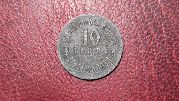 10 Pfennig 1919 Baden-Baden Notgeld Vokietija Zn