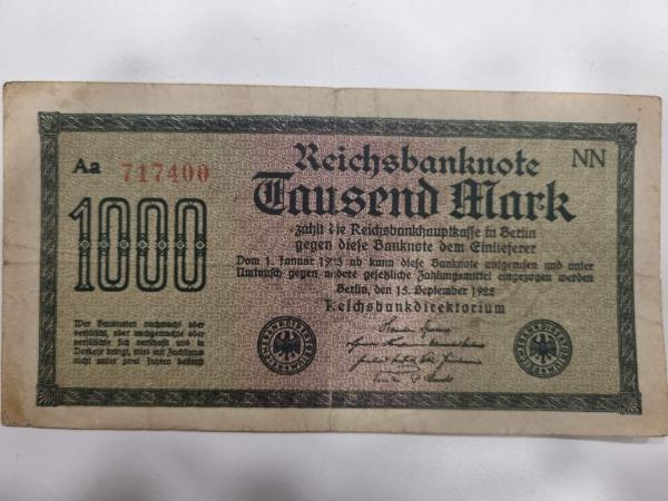 Vokietijos Reichsbanknote 1000 Berlyn 1922 metu 