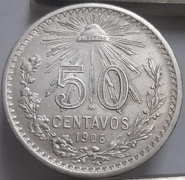 Kupčius aukcionas - Meksika 50 Sentavų 1906 KM#445 Sidabras (2522)