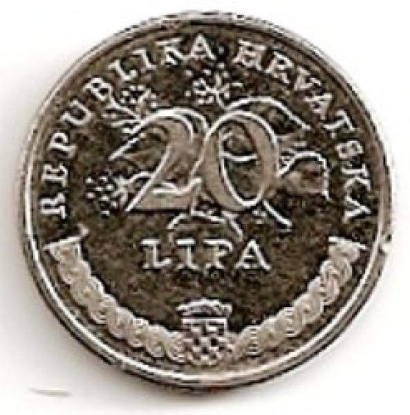 Chorvatija. 20 lipų ( 2009 ) XF+