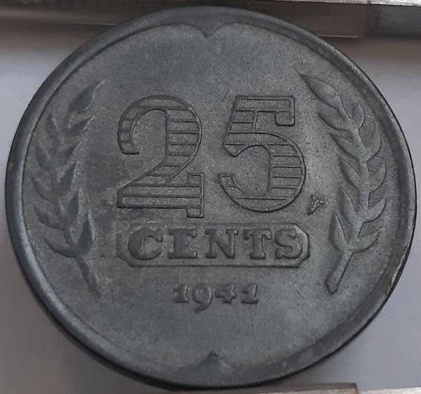Nyderlandai 25 centai 1941 KM#174 Cinkas (3365)