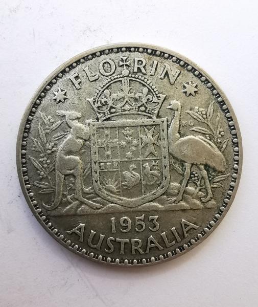 Australija florinas 1953 sidabras 