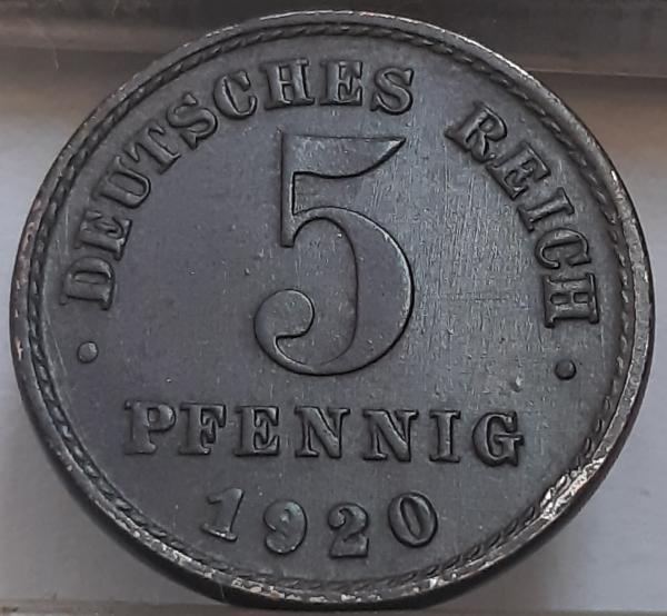 Vokietija 5 Pfenigai 1920 J KM#19 (3770)