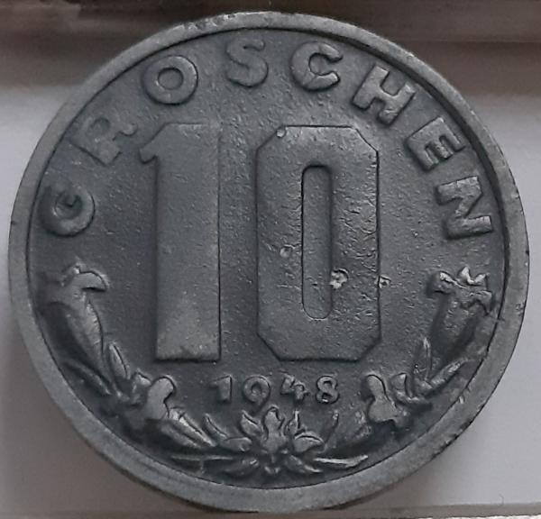 Austrija 10 Grošenų 1948 KM#2874 Cinkas (3970)