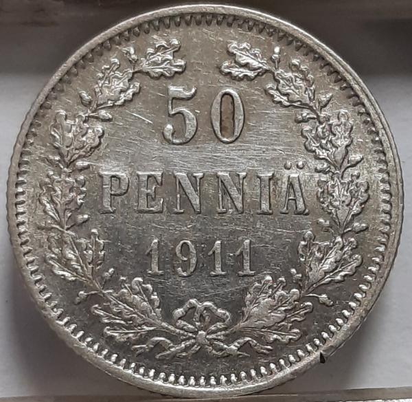 Suomija 50 Pensų 1911 KM#2.2 Sidabras (4138)