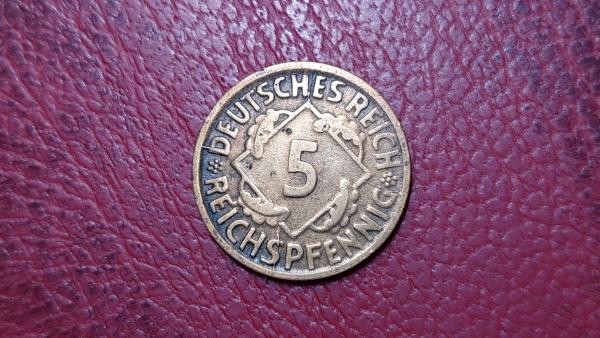 Vokietija 5 reichspfenigai, 1925D KM# 39
