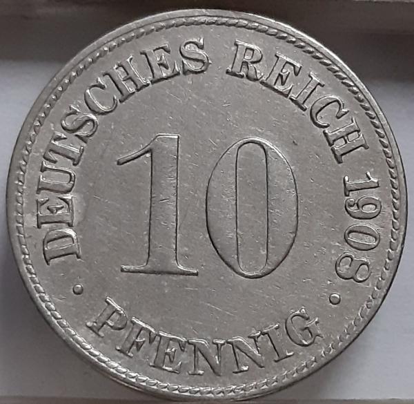 Vokietija 10 Pfenigų 1908 D KM#12 (5012) 