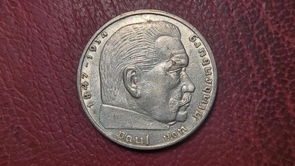 Kupčius aukcionas - Trečiasis Reichas 2 reichsmarkės, 1939A KM# 93 AG