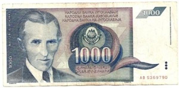 Jugoslavija. 1000 dinarų ( 1991 ) XF