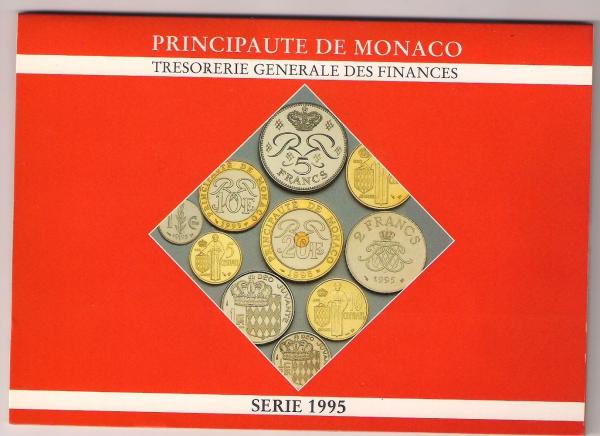 Pilnas Monaco 1995 m. monetų rinkinys bankinėje plokštelėje. 