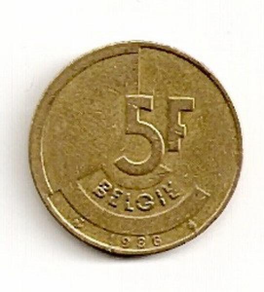 Belgija. 5 frankai ( flamandiškas variantas ) ( 1986 ) XF