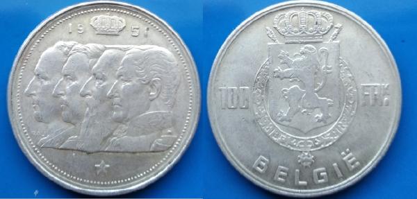 BELGIJA - 1951m. 100 FRK. SIDABRAS